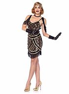 20s Flapper, Kostüm-Kleid, Fransen, Pailletten, Cold Shoulder